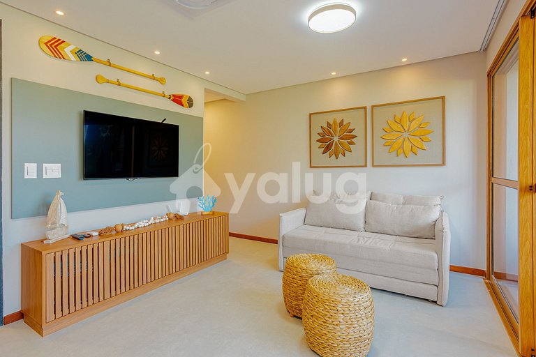 Excelente apartamento pé na areia com 2 suítes - Itacimirim