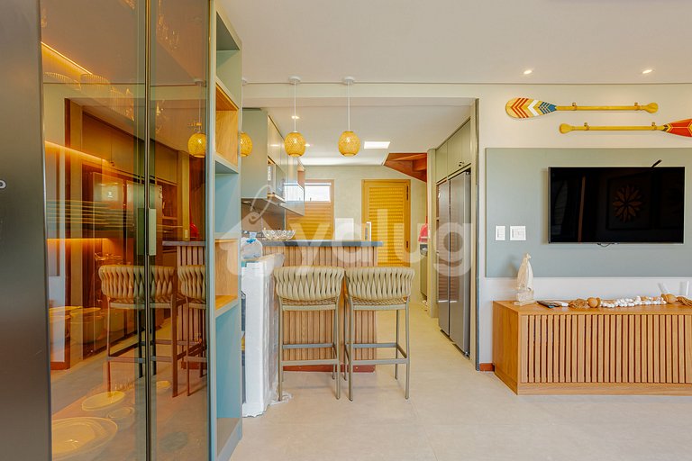 Excelente apartamento pé na areia com 2 suítes - Itacimirim